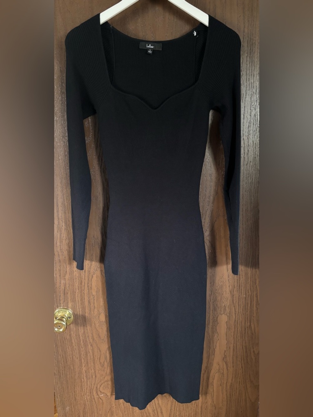 Lulu's Black Long Sleeve Ribbed Knit Midi Dress
